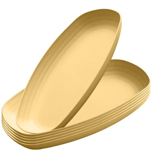 Image of Wheat Straw Plates for Dessert, Appetizers, Fruits, Snacks, Salad Etc, Dishwasher & Microwave Safe, Lightweight Kitchen Dishes, Melamine Plate, Unbreakable Plate (Yellow, Pack of 6)