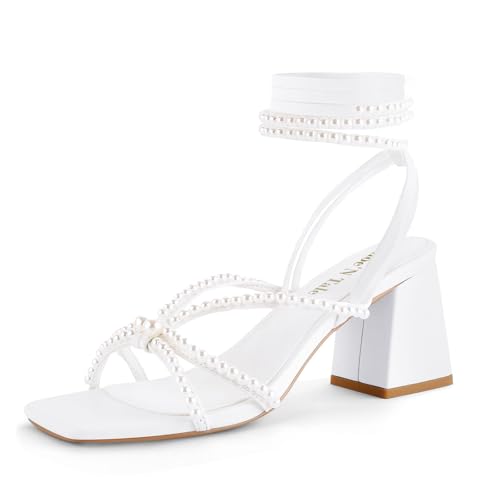 Image of Shoe'N Tale Lace Up Heels for Women Ankle Strappy Gladiator High Heeled Sandals Chunky Block Heel Square Open Toe Criss Cross Dress Shoes