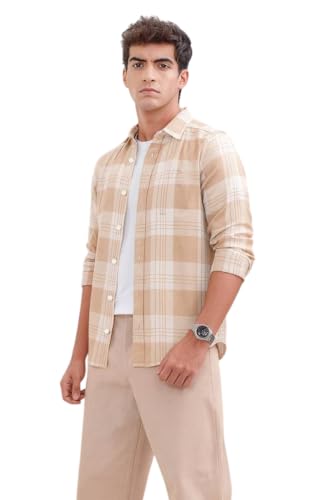S-LINE Men Full Sleeve Check Cotton Shirt/Shirt for Men (in, Alpha, M, Orange)