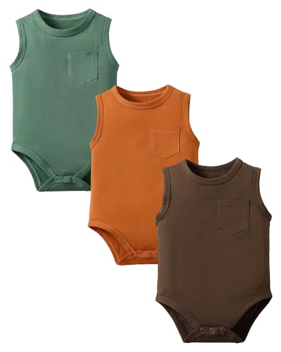 Image of Sleeveless Onsies for Baby Boys' Bodysuits 3 Pack Infant Baby Clothes Neutral Summer Baby Undershirt 0-2T