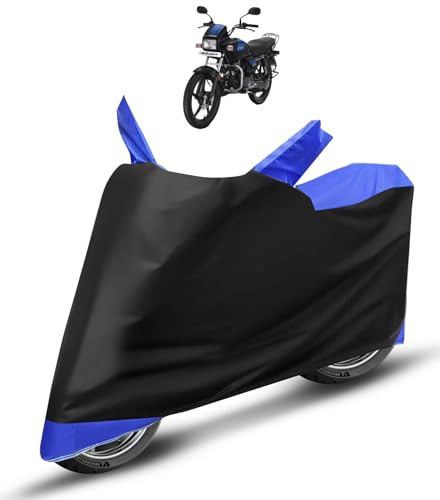 Image of Auto Hub Bike Cover Compatible with Splendor Plus with Mirror Pocket, Dustproof, Heat Resistant, Triple Stitched, Splendor Plus Bike Cover- Black, Blue