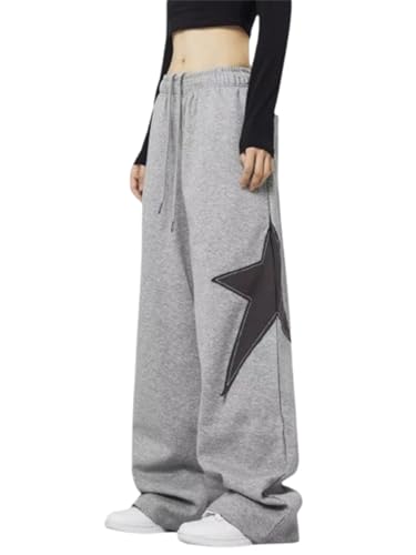 OCUH Star Pants Y2k Sweatpants Drawstring Elastic Waist Baggy Loose Straight Leg Trousers Casual Streetwear