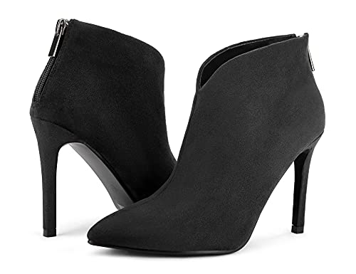 Greatonu Women Close Pointy Toe Stiletto High Heels Ankle Boots Sexy V Cutout Zipper Booties Black Size 9 #TOP1