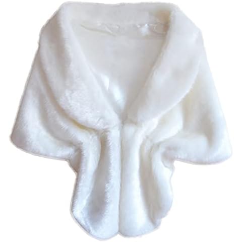 Women's Faux Fur Wrap Shawl Stole Ladies Bridal Long Shrug Cape Collar Scarf Wraps and Shawls for Wedding Party Dress Winter Soft Warm Cardigans White Cover