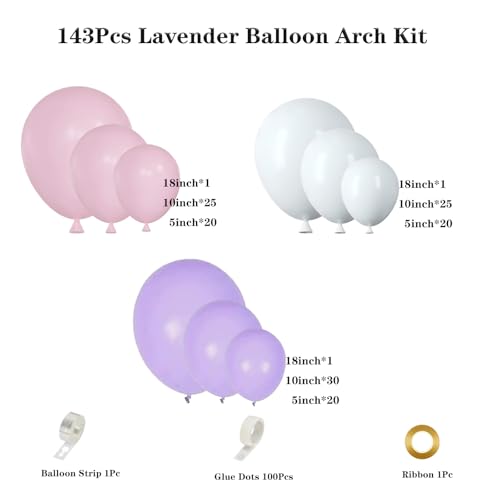 Pink Purple White Balloon Garland Arch Kit, Lavender Pastel Light Purple White Latex Balloons for Butterfly Baby Shower Bridal Shower Wedding Birthday Party Decorations — view 2
