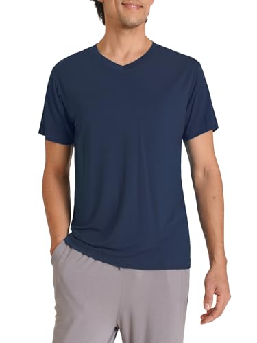 Image of Latuza Men's Viscose Sleep Shirt Soft V-Neck Pajama Tops 3 Pack