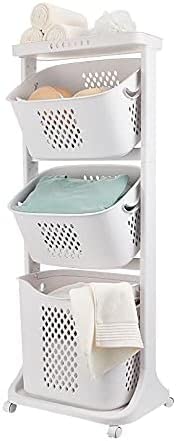 Omosiroi Laundry Basket Storage Basket 3 Tiers Plastic Clothes Hamper Movable Clothes Hamper Bathroom Hampers with Wheels,Portable Freestanding Dirty Clothes Hamper for Laundry Room Organization