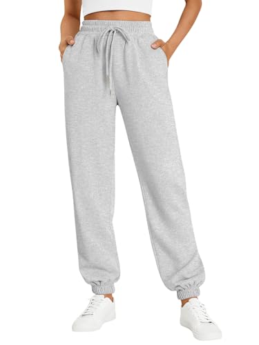 Trendy Queen Women's Sweatpants Athletic Joggers Baggy Pants Lounge Bottom 2026 Fall Fashion with Pockets Grey M