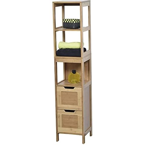 Armario Alto de Baño con Cajón y 3 Estantes de Madera y Bambú Cover