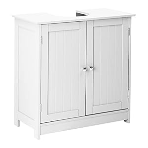 Bonnlo Pedestal Sink Storage Cabinet with 2 Doors Traditional Under Sink Cabinet Bathroom Space Saver Organizer with Adjustable Shelf White 3 5/8″ W x 11 7/16″ D x 23 5/8″ H