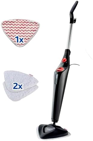 Vileda Steam Plus Dampfreiniger mit PowerPad und 2 Mikrofaser-Ersatzpads | Aufheizzeit: 15 Sek. | entfernt bis zu 99,9% Bakterien & Viren | inkl. Teppichgleiter | Comfort Pack