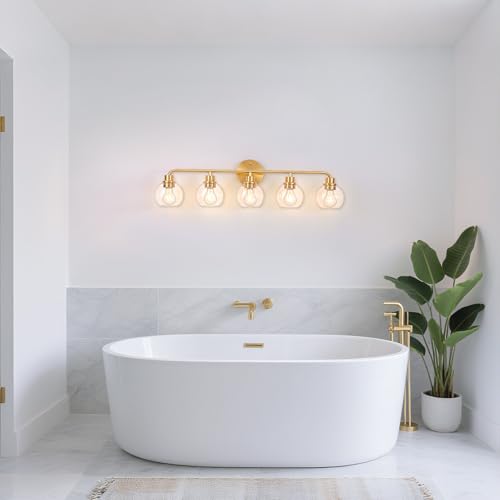 Image of Bathroom Light Fixtures Gold Vanity Light 5 Light Brushed Brass