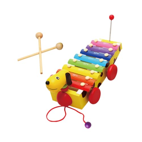 POPETPOP 木製小黄狗音楽打楽器 向け八音敲琴 ミュージカルノックピアノ 音感と視覚を育む 塗装使用