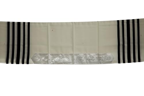100% Wool Tallit Traditional Smooth Fabric (Modim) Prayer Shawl 1-Hole Thin Ashkenaz Knot3
