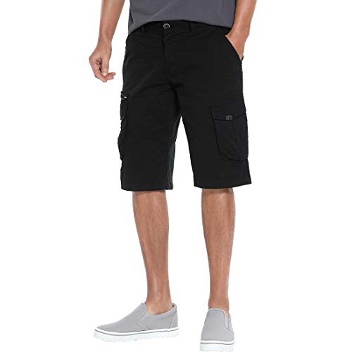 FoxQ Men's Premium Twill 11 Inch Inseam Cargo Shorts Classic Relaxed Fit Stretch Multiple Pockets (Black, 34)