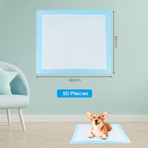 Eckerdromk Inkontinenz Bettunterlage, 50 Stück 45 × 60 cm Inkontinenzunterlage Einweg, Welpen Unterlagen, Pinkelmatte Training Auslaufsicheres 5-Lagiges Design mit Schnell Trocknender Oberfläche