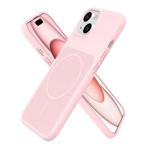 Coque iPhone 15 rose magnétique silicone lisse oakxco
