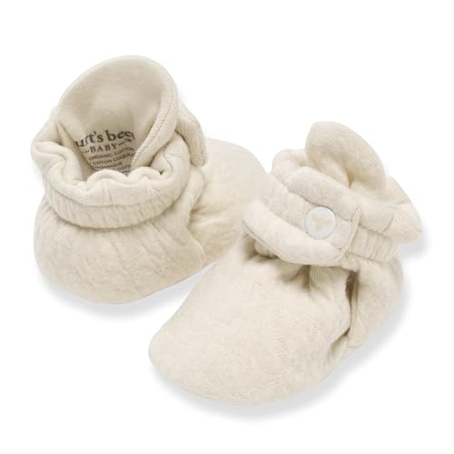 Burts Bees Baby Adjustable Baby Booties 100% Organic Cotton Unisex Design Easy On and Off Snap Boots Snug Fit Baby Essential - 3-6 Months Quilted Bee Oat
