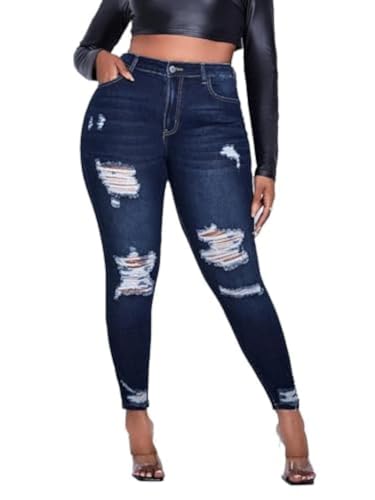 Women's Plus Size Skinny Jeans Stretch high Waisted Ankle Ripped Jeans (US, Alpha, 0X, Plus, Regular, Blue)