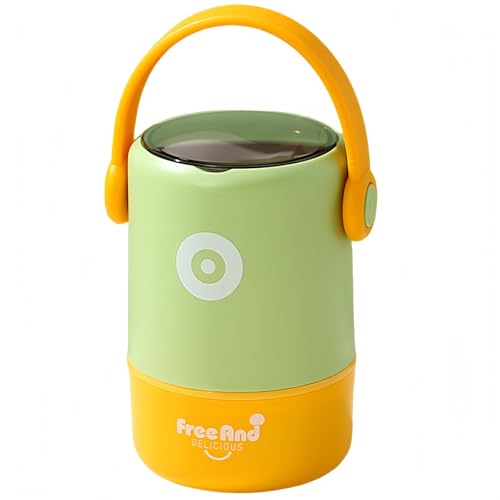 AACV ヘッドフォン型二層弁当箱 304ステンレス 食品用PP 分層設計 持ち運びやすい 軽量コンパクト 蒸し器加熱対応 電子レンジで密封保温 4時間保温可能 内蔵食器 透明蓋 主食層 スープ お粥層 日常収納対応 (580ml,オレンジグリーン) [並