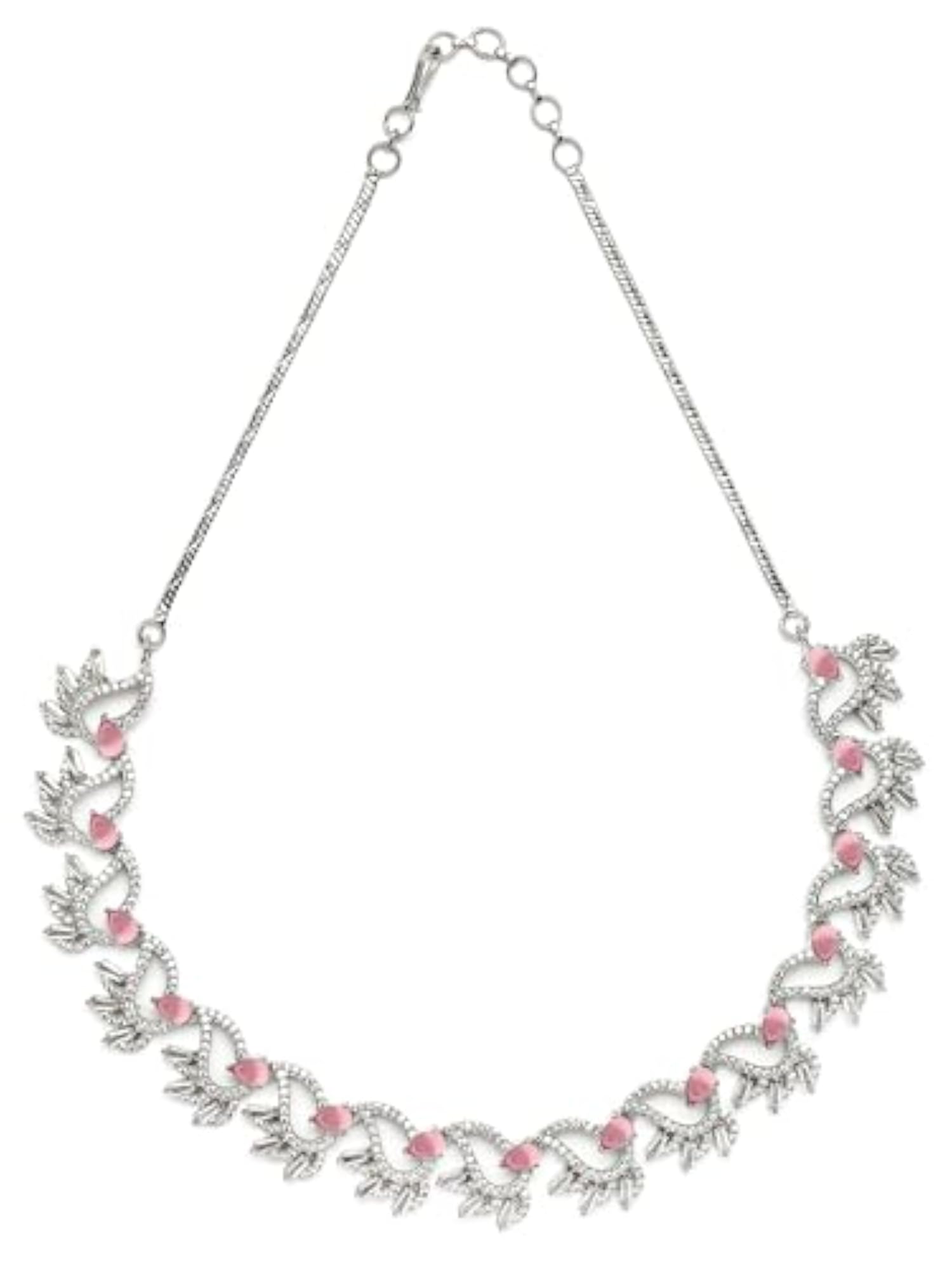 Silver-Plated Leaf Motif American Diamond Jewellery Set