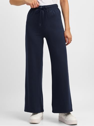 Image of JUNEBERRY Wide Leg Track Pants for Women & Girls (Pure Cotton, Bootcut, Regular Fit, High Rise Trouser, Drawstring, Available in Black, Brown, Navy, Olive Green, Lilac, Beige)