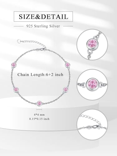Image of Dorunmo Heart Birthstone Bracelets 925 Sterling Silver Round Birthstone Anklet for Women Birthday Jewelry Gifts for Girlfriend Wife Mother Her