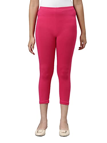 Image of GO COLORS Girls Solid Mid Rise Slim Fit Cropped Leggings