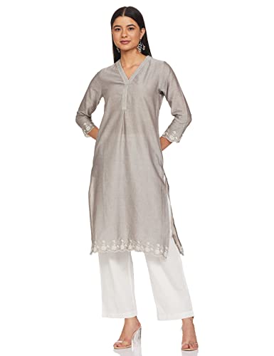 Image of Max Women's Cotton Straight Fit Straight Embroidered Regular Kurta