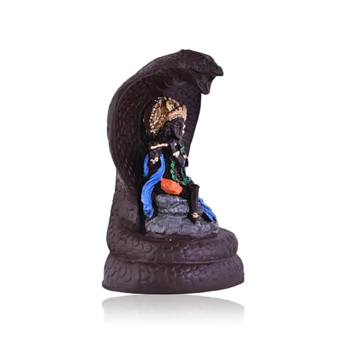 Image of Craftam Polyresin Smoke Backflow Fountain Like Waterfall Krishna Incense Holder Decorative Showpiece Gift with Free 20 Scented Cone Incenses (Naag Krishna), Multicolor