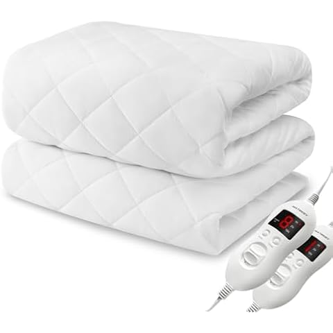 Heated Mattress Pad King Size, Electric Mattress Pad Cover w/Dual Control 8 Heating Settings, Bed Warmer w/ 4 Auto Shut Off Settings, UL Certified, Deep Pocket, Machine Washable, White Cover