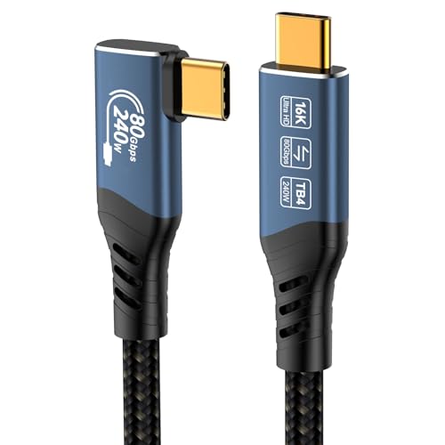 PremiumCord Câble de Connexion USB 4™ Version 2, Thunderbolt 4, 16 K à 60 Hz, Câble De Données Ultraspeed ​​Jusqu'à 80 Gbit/s, E-Marker, USB Type-C, Charge Rapide Jusqu'à 240 W, Bleu, Longueur 1,2m