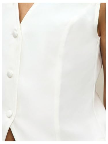Floerns Women's Elegant V Neck Vest Waistcoat Button Up Sleeveless Blouses4