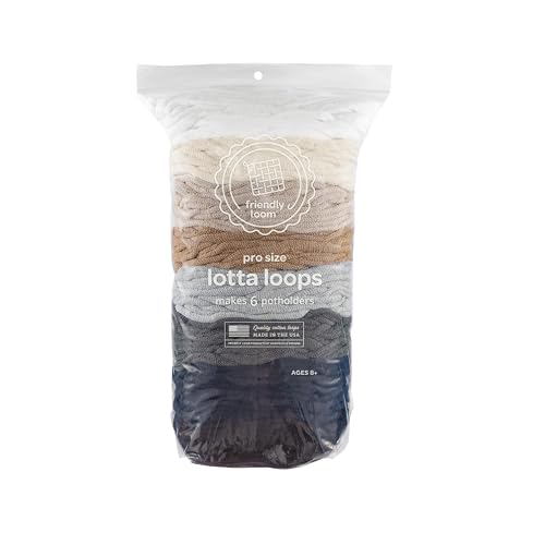 Friendly Loom Quality Cotton Weaving Loops in Neutral Colors 10 PRO Size | Makes 6 Colorful Potholders | DIY Craft Refill Lotta Loops for Kids & Adults