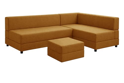Image of Leg Sofa Cum Bed with Ottoman | Jute Fabric | Multipurpose Folding 3 Seater Sofa Bed 5x6 Ft for Living Room | Space Saving Furniture | Modern Design - Golden