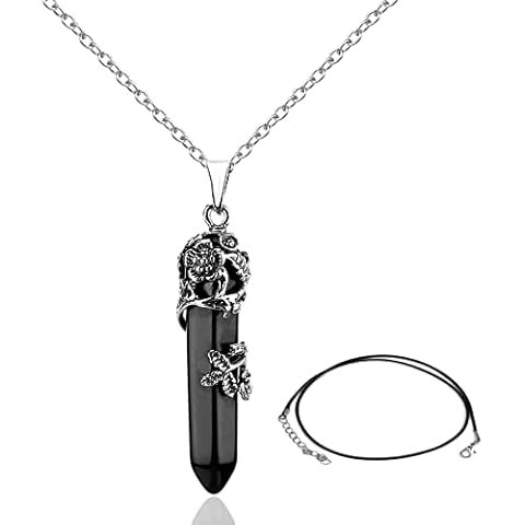 Collar de Cristal Hexagonal Envuelto en Flores de Plata con Cuerda de Cera Extra Cover