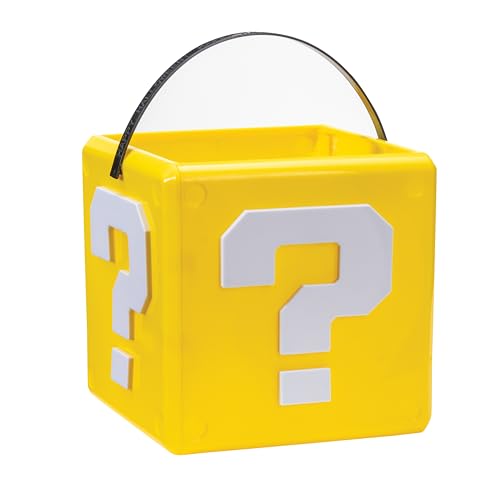 Disguise Super Mario Bros Treat Pail, Yellow Question Mystery Block Candy Bucket – Official Costume Accessory & Cute Room Decor