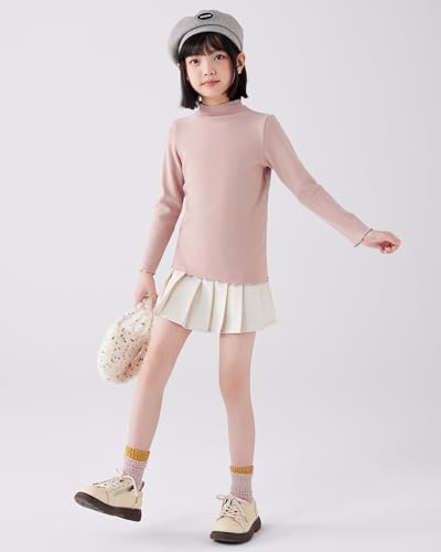 Image of ACESTAR Girls Solid Lettuce Trim Mock Neck Shirt Long Sleeve Slim Fit Ribbed Knit Tee Ruffle Tops Soft Base Layer