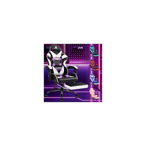 ALFORDSON Chaise de jeu de massage, fauteuil de course avec appui-tête, chaise de bureau ergonomique, fauteuil inclinable, repose-pieds pliable, cuir PU...