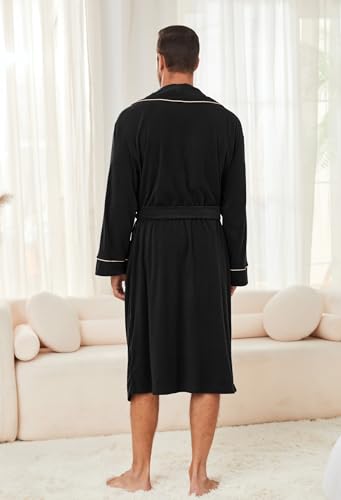 Men Lightweight Fleece Robe, Soft Long Shawl Collar Bathrobe for Men4