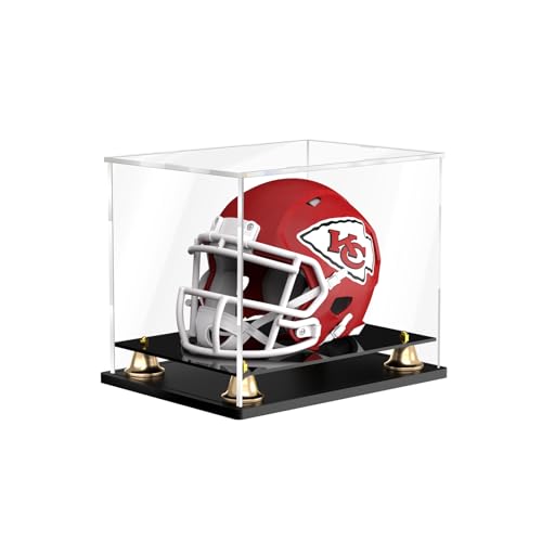 Image of Mini Football Helmet Display Case Self-Assembly Dustproof Acrylic Display Case for Mini Football Helmet Baseball Motorcycle Helmet with Metal Bell Base (8.3x6.3x7.1 inch)