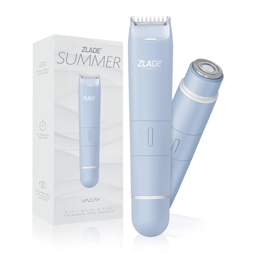 Image of Zlade Summer Vacay 2 in 1 Facial Hair Removal Shaver and Body Trimmer for Women | Face, Body, Bikini Line | Rechargeable with USB C | Waterproof and Showerproof, Easy to Clean Design | Travel Friendly, Compact, Quick and Painless Hair Removal Machine