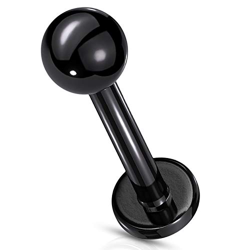 BodyJ4You Labret Stud Tragus Earring 16G Threadless Push in Black Steel Helix Monroe