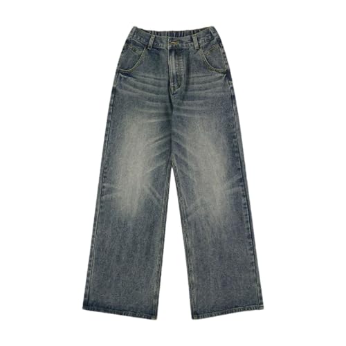 Men Straight Jeans Harajuku Wash Vintage Trousers Street Slim Male Wide-Leg Denim Pants