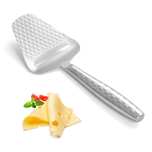 Image of Stainless Steel Cheese Slicer - Effortless Slicing for All Cheeses - Premium Handheld Cheese Cutter - Cheese Plane for Block Cheese - Quilted Pattern Reduces Resistance, Non-Stick & Ergonomic Grip