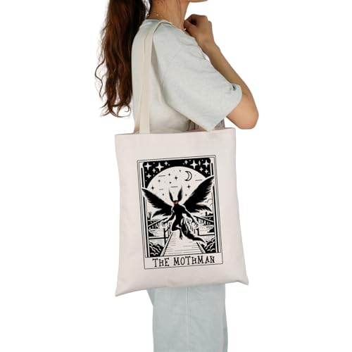 Bolso tote de lona con diseño Mothman, tarot y criptozoología, regalo para fans de criptidos y monstruos miniatura 2