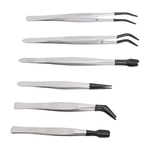 ZASCHMOY 6pcs -Pinzetten mit Gummibeschichtetem Set, Multifunktionaler Falscher Wimpern -Pinzetten, für Schmuckkollektoren für die Stempelsammlung, Elektronik, Elektronik