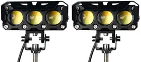 Par Farol Milha Moto Led Auxiliar 120W 12000LM Neblina Lampada Lente Auxiliar Três Lentes Luz De Cor Dupla