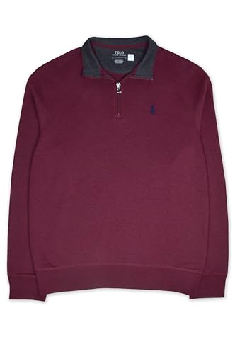 POLO RALPH LAUREN Men's Big & Tall Contrast Collar Soft Jersey Cotton Half Zip Pullover Sweater, (Spring Wine Heather, XLT)2