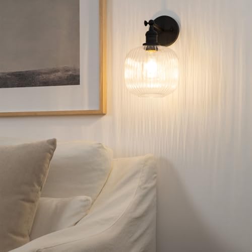 Image of Pathson Modern Wall Sconce Lamp Clear Striped Round Glass, Hardwired Vintage Wall Vanity Light Fixture for Farmhouse Living Room Bedroom Bathroom Loft